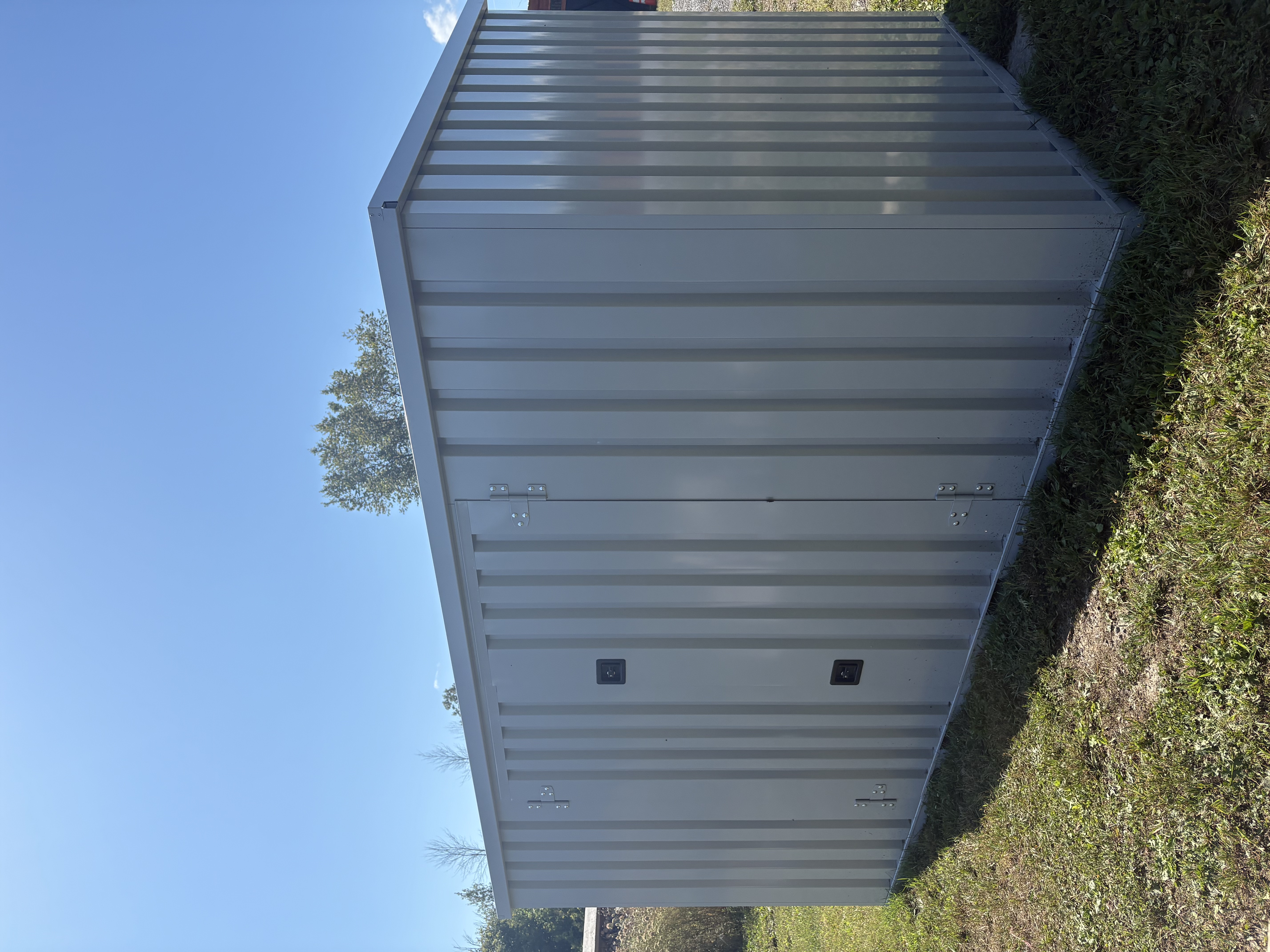 Flatbox cream storage unit on grass